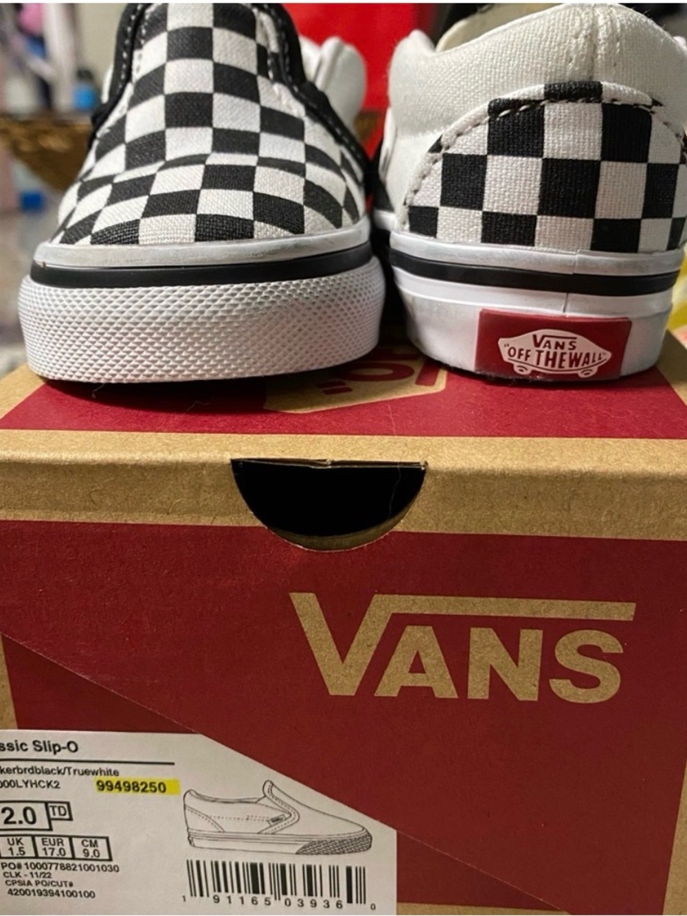 Vans Kids Checkerboard Slip-On Sneakers Black & White
